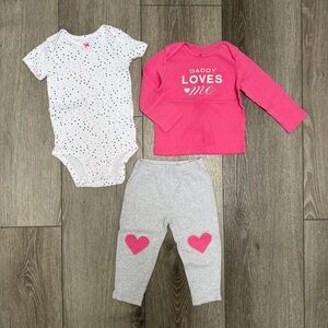 CARTERS 3PC LONG SLEEVE SHIRT SHORT SLEEVE BODYSUIT AND PANTS SET HEARTS 18MO